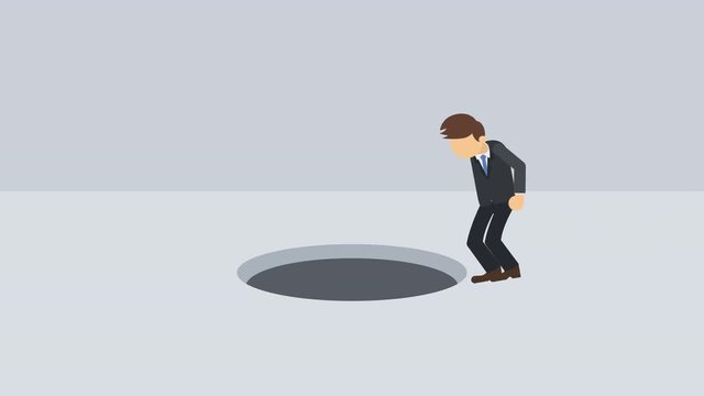 ビジネスマン 歩く 穴 ジャンプ リスク 危険回避 イラスト ループ