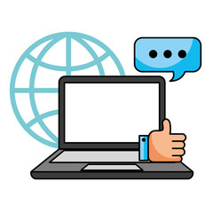 laptop speech bubble like world call center