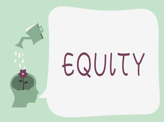 Conceptual hand writing showing Equity. Business photo text Value of a company divided into equal parts owned by shareholders.