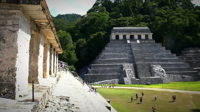 Jaguar's Temple and The Palace in the Palenque archeological zone in Mexico.