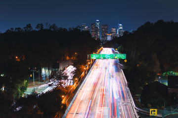 Aerial view of the highway leading to Downtown Los Angeles, CA