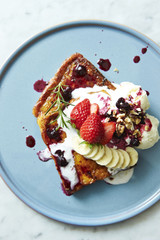 French toast with fruits and ice cream 