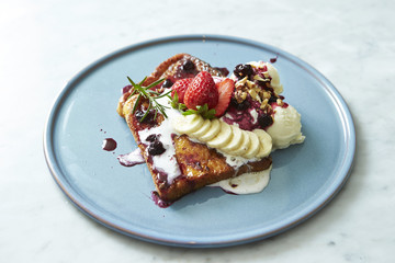 French toast with fruits and ice cream 