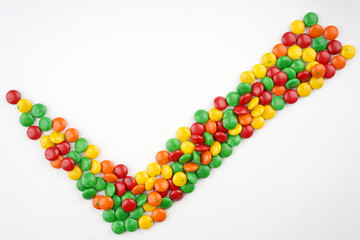 Creative arrangements of confectionery or candies on a white background. Flat lay.