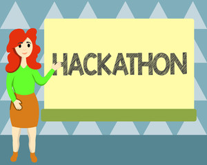 Handwriting text writing Hackathon. Concept meaning event where large number of showing engage in programming.