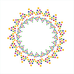 abstract border frame with circle design, star shape center with colorful mosaic design elements isolated on a white background