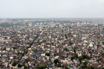 The scenery of Jaipur city as seen from Nahargarh Fort on the hill.