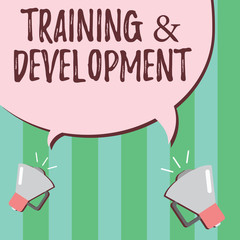 Word writing text TrainingandDevelopment. Business concept for Organize Additional Learning expedite Skills.