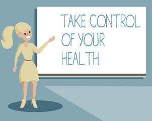 Writing note showing Take Control Of Your Health. Business photo showcasing Balance Life integrate Wellness and Fitness.