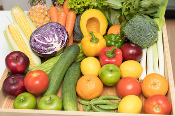 Healthy and nutrition concept.Close up fresh fruits and vegetables.