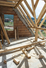 Making roof with wooden beams