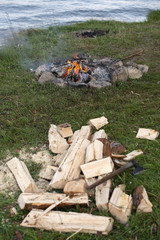 Ax and a pile of firewood