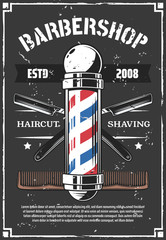 Barbershop retro poster with old razor for shaving