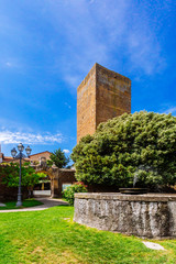 Tower and fountain in Tuscania, Italy