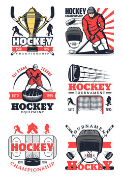 Hockey sport game tournament players icons signs