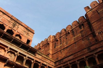 The magnificent detail of architecture inside the complex of Agra Fort.