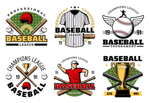 Baseball sport game club icons with player items