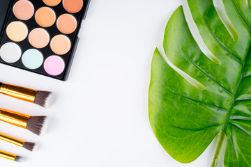 Beauty concept. Cosmetic accessories in top view or flat lay.