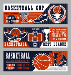 Fototapeta premium Basketball sport game banners with field and ball
