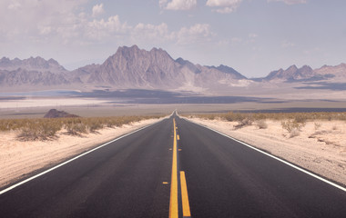 panoramic view of hot summer road through the Nevada  desert