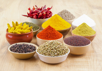 Indian Spices Collection on Vintage Background