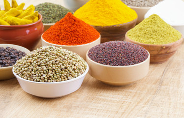 Indian Spices Collection on Vintage Background