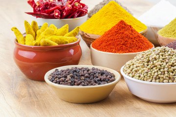 Indian Spices Collection on Vintage Background