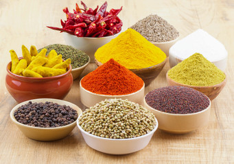 Indian Spices Collection on Vintage Background