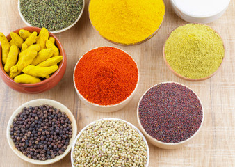 Indian Spices Collection on Vintage Background