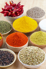 Indian Spices Collection on Vintage Background