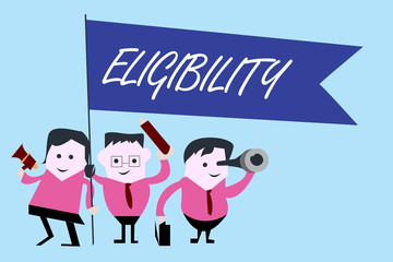 Writing note showing Eligibility. Business photo showcasing State of having the right for doing or obtain something Proper.