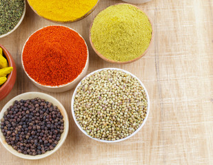 Indian Spices Collection on Vintage Background
