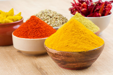 Indian Spices Collection on Vintage Background