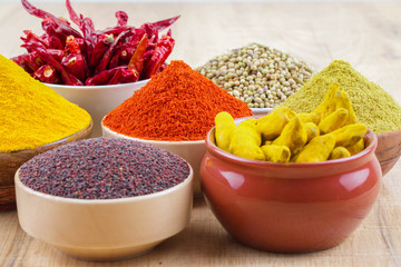 Indian Spices Collection on Vintage Background