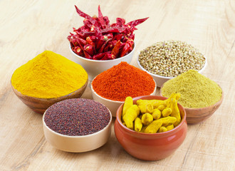Indian Spices Collection on Vintage Background