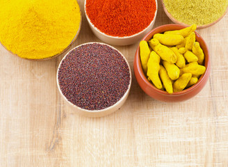 Indian Spices Collection on Vintage Background