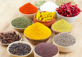 Indian Spices Collection on Vintage Background