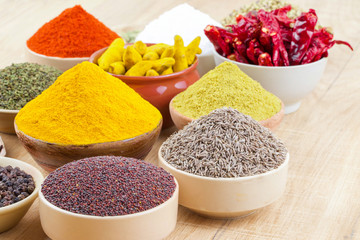 Indian Spices Collection on Vintage Background