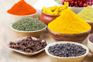 Indian Spices Collection on Vintage Background