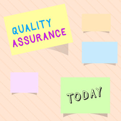 Word writing text Quality Assurance. Business concept for Ensures a certain level of quality Established requirement.
