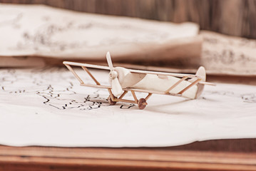 Journey on a small toy wooden plane