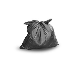 Black garbage bag isolated on white background. This has clipping path.