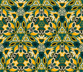 Abstract seamless pattern, background. Composed of colored geometric shapes. Useful as design element for texture and artistic compositions.