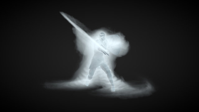 3D Illustration of a warrior using ice magic attack