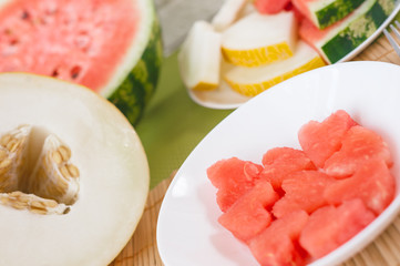 Fresh watermelons and melons