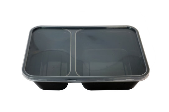 Black Plastic food container on white background