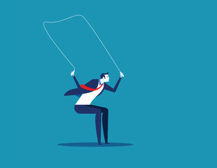 Businessman jumping rope. Concept business vector, Exercise, Sport.