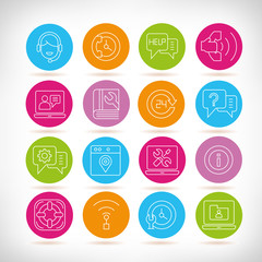 customer support and contact icons in colorful buttons