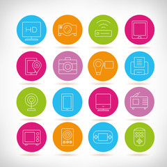 electronic device icons in colorful buttons