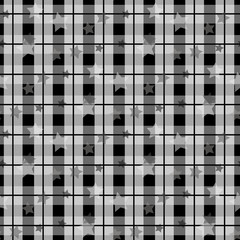 Black and White Tartan Plaid Scottish Pattern with star seamless